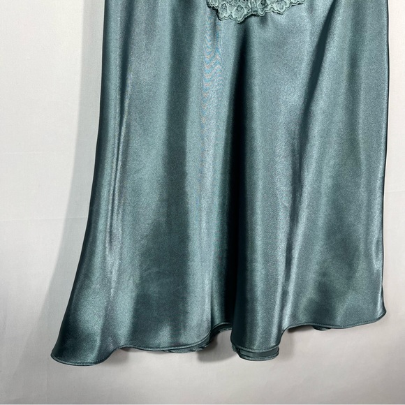 California Dynasty Vintage Y2K Teal Silky Lace Cutout Chemise Tank Dress Small S - Picture 2 of 7